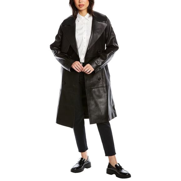 Mackage Womens  Trisha Leather Trench Coat, Black - Picture 2 of 5